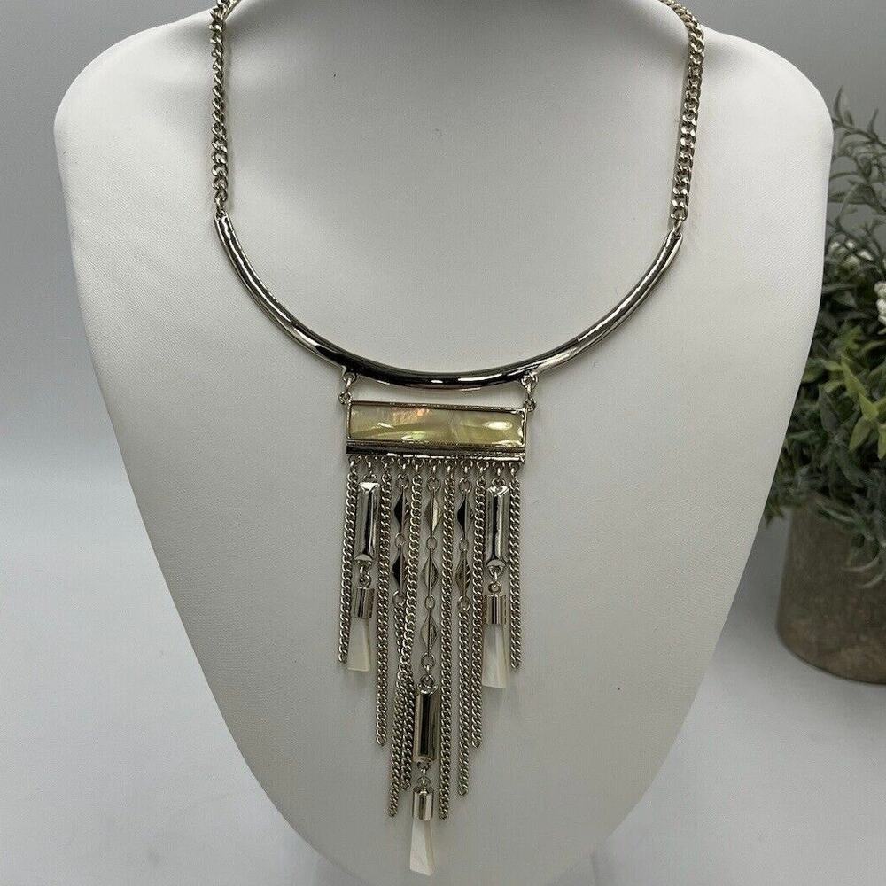 White‎ House Black Market MOP Shell Bar Collar Gold Plated Statement Necklace